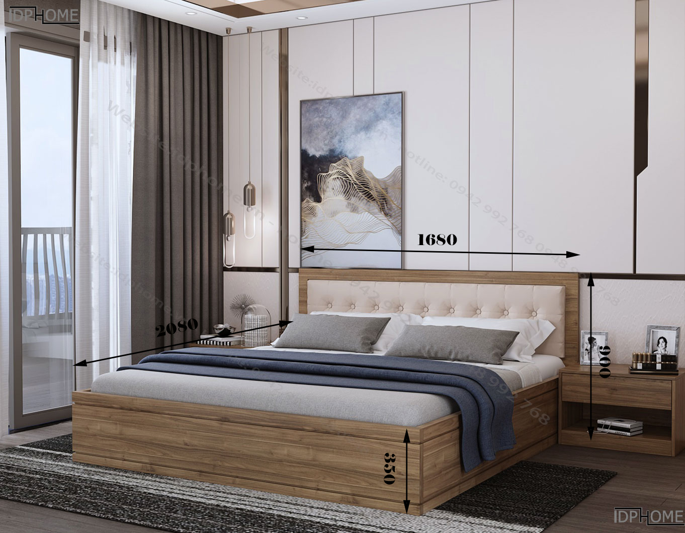 Giường ngủ gỗ bọc đệm đầu giường đẹp GD6810