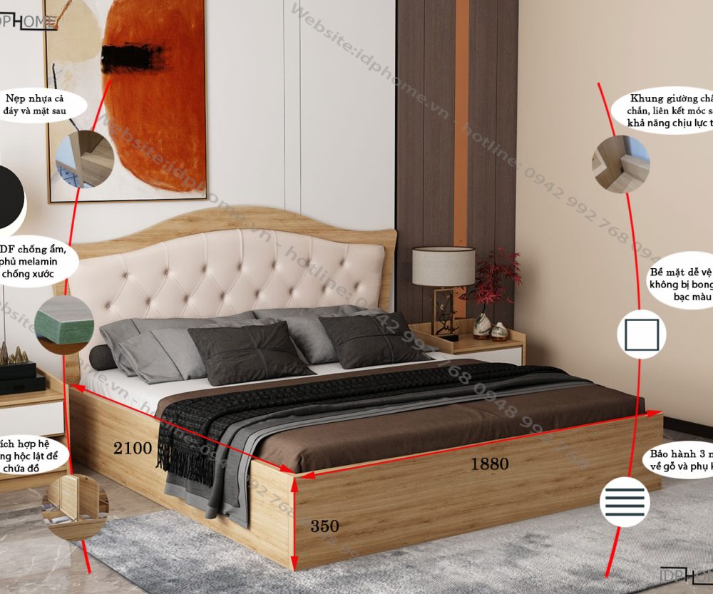 Giường ngủ bọc da đầu giường sang trọng GD6807ẫu bàn học đôi đẹp bán chạy hàng đầu BH6817