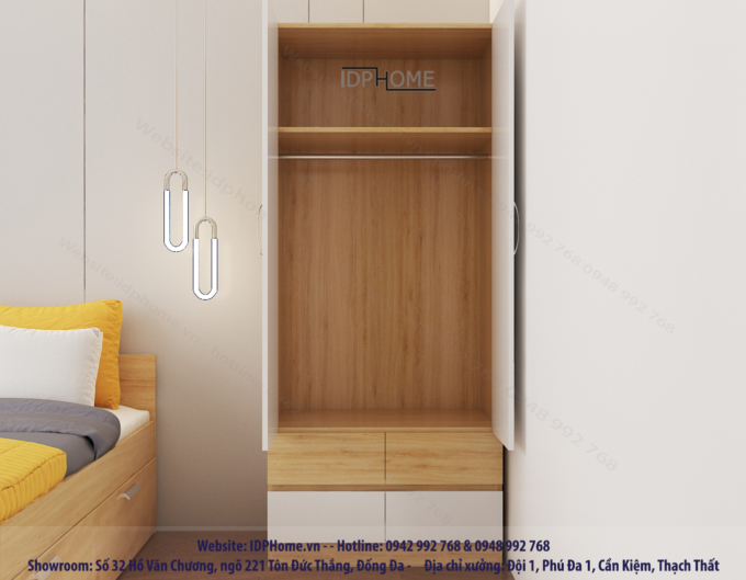 Tủ quần áo nhỏ gọn kết hợp ngăn kéo.