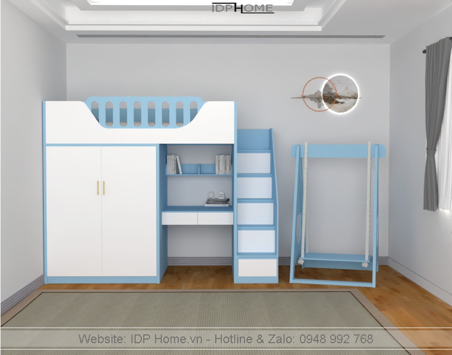 Giuong tang thong minh ket hop ban hoc va tu quan ao GT6835