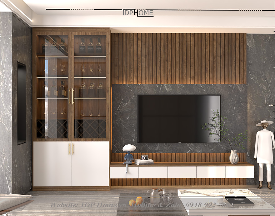Vách kệ tivi phòng khách hiện đại KT6813 9 Vach treo tivi KT6813