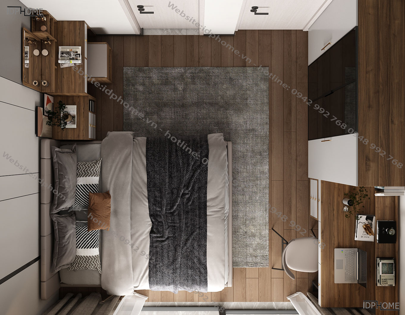 Thiết kế phòng ngủ chung cư đẹp hiện đại PN6807