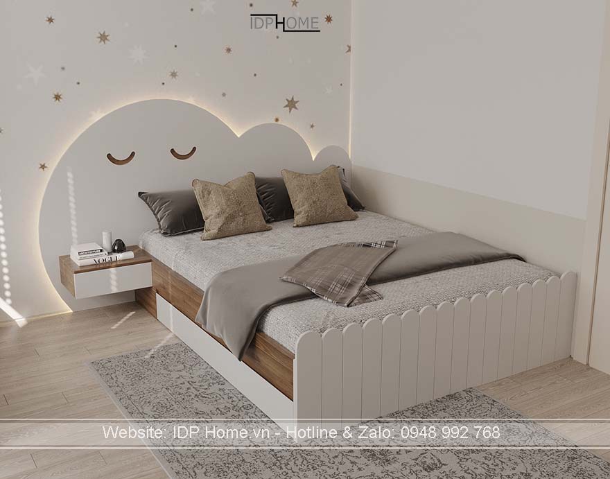 Giường trẻ em 1m2 GD6814 tích hợp 1 tab đầu giường và 2 ngăn kéo
