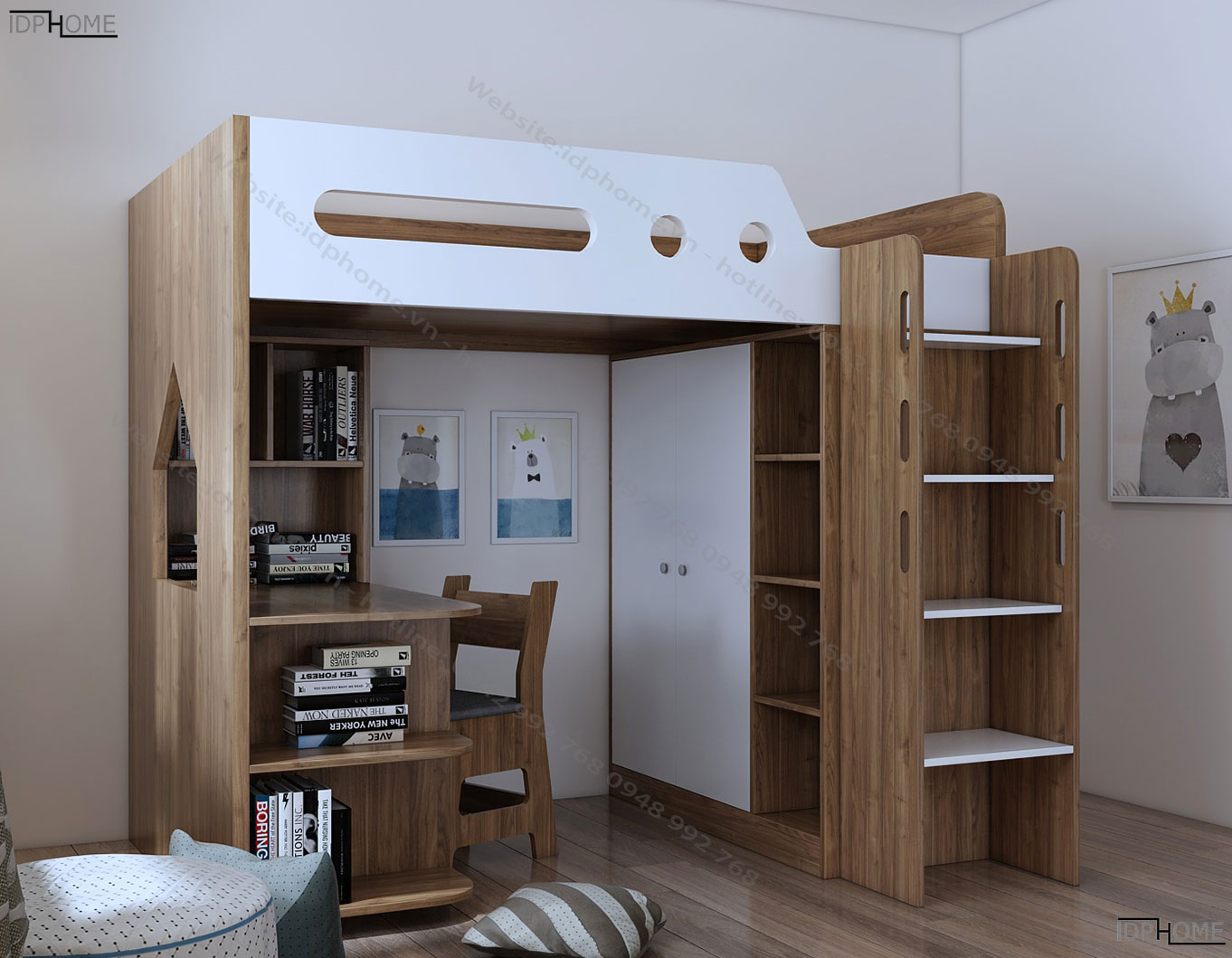 Giường tầng kết hợp bàn học – giải pháp cho những căn phòng nhỏ.