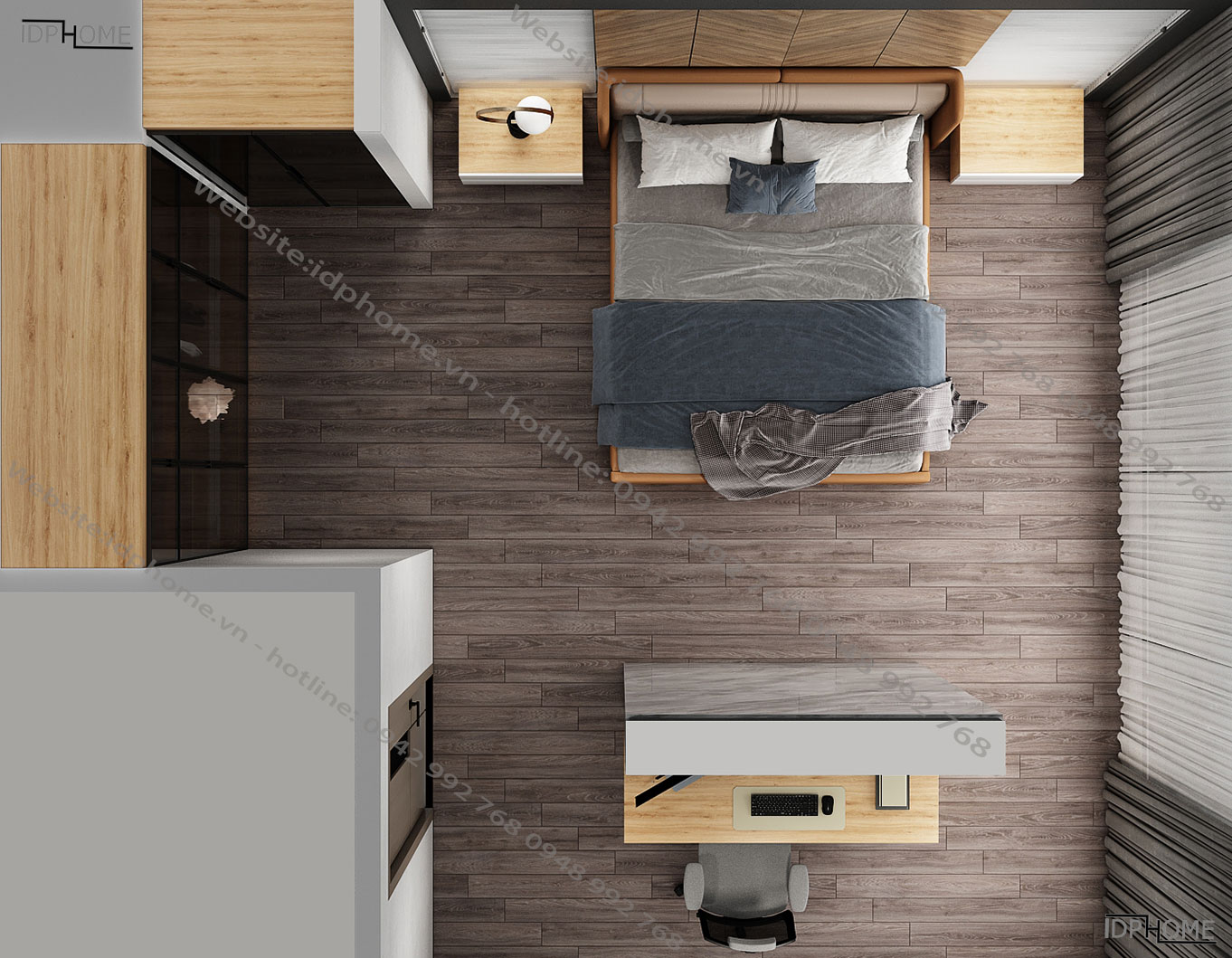 Thiết kế nội thất phòng ngủ chung cư hiện đại PN6821