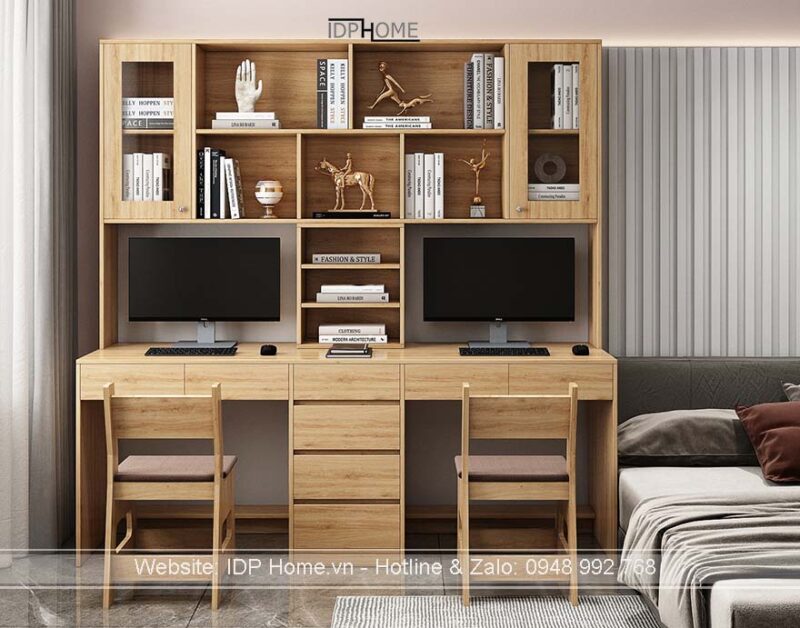 Bàn học đôi đẹp BH6802 (kích thước bàn D2000 x S600 x C750 mm)