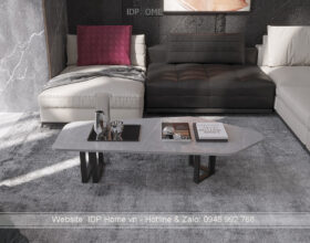 Bàn trà chân sắt mặt đá BT6805