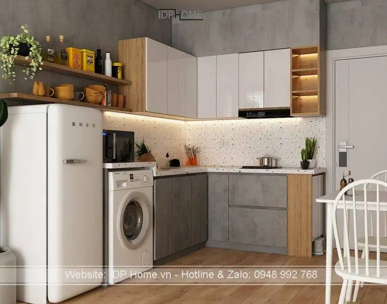 Mẫu tủ bếp chữ l nhỏ đẹp TB6801