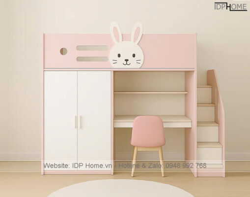 Giường tầng thông minh GT6835 6 Giuong tang thong minh ket hop ban hoc va tu ao GT6835