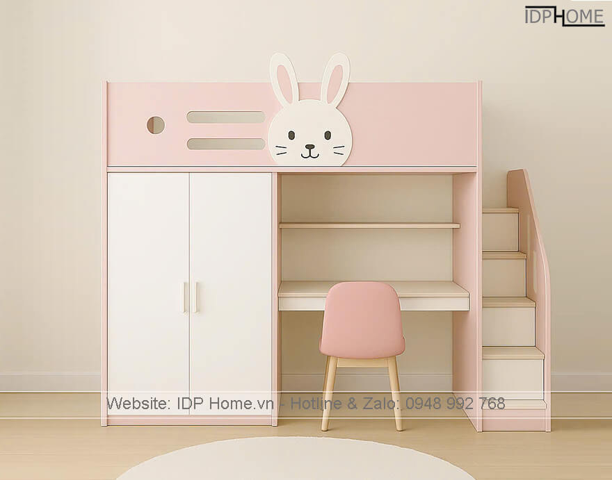 Giường tầng thông minh GT6835 6 Giuong tang thong minh ket hop ban hoc va tu ao GT6835