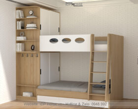 Giường tầng kết hợp tủ áo cánh lùa cho phòng 9m2