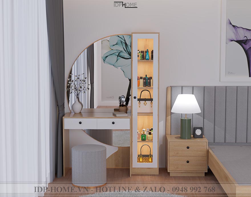 Bàn trang điểm BP6820 (gương bán nguyệt, có đèn LED)