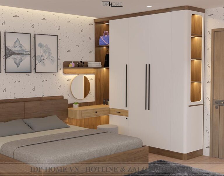 Mẫu tủ quần áo bo cong đẹp hiện đại TA6839