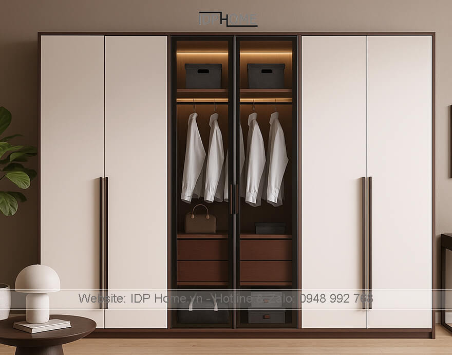 Tủ quần áo gỗ cánh kính TA6834 7 Tu quan ao go canh kinh TA6834