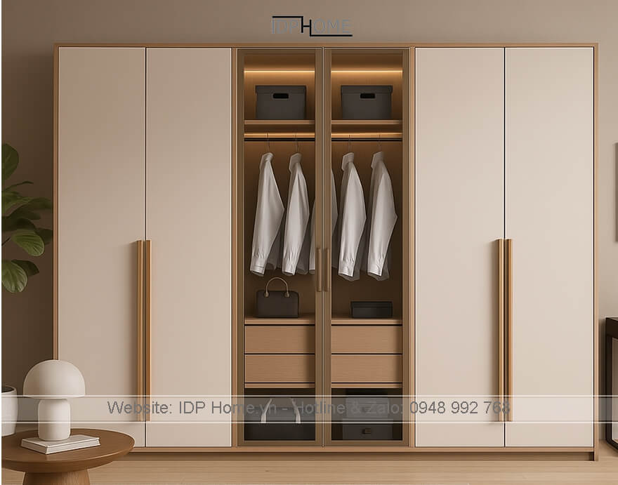 Tủ quần áo gỗ cánh kính TA6834 6 Tu quan ao go kinh TA6834