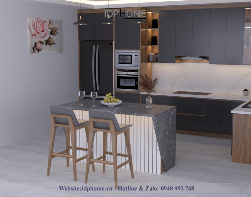 Bàn đảo bếp BD6815 có khoảng trống bên dưới để duỗi chân thoải mái