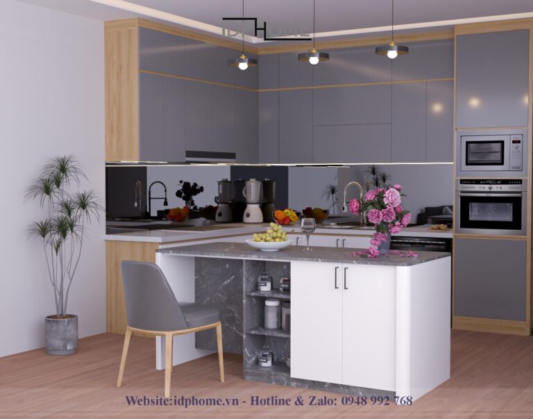 Mẫu đảo bếp kết hợp bàn ăn BD6812