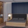 Giường ngủ GD6830 với đầu giường bọc vải nỉ/da rút múi ô vuông êm ái