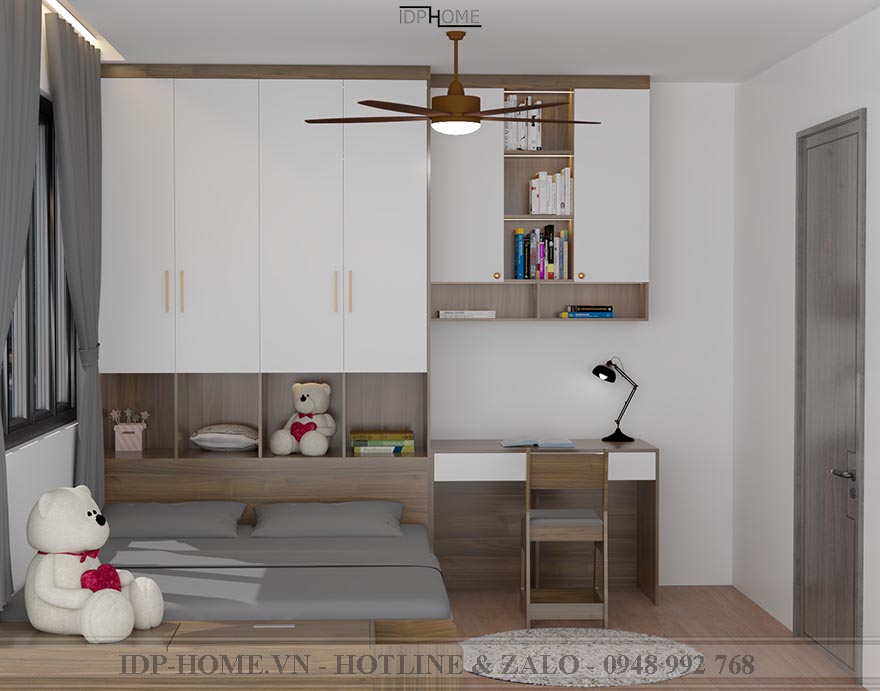 Giường liền tủ quần áo bàn học cho bé 