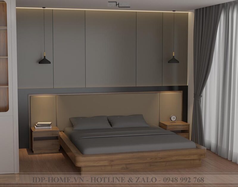 Giường kiểu Nhật đẹp GD6838 với đầu giường bọc đệm da êm ái