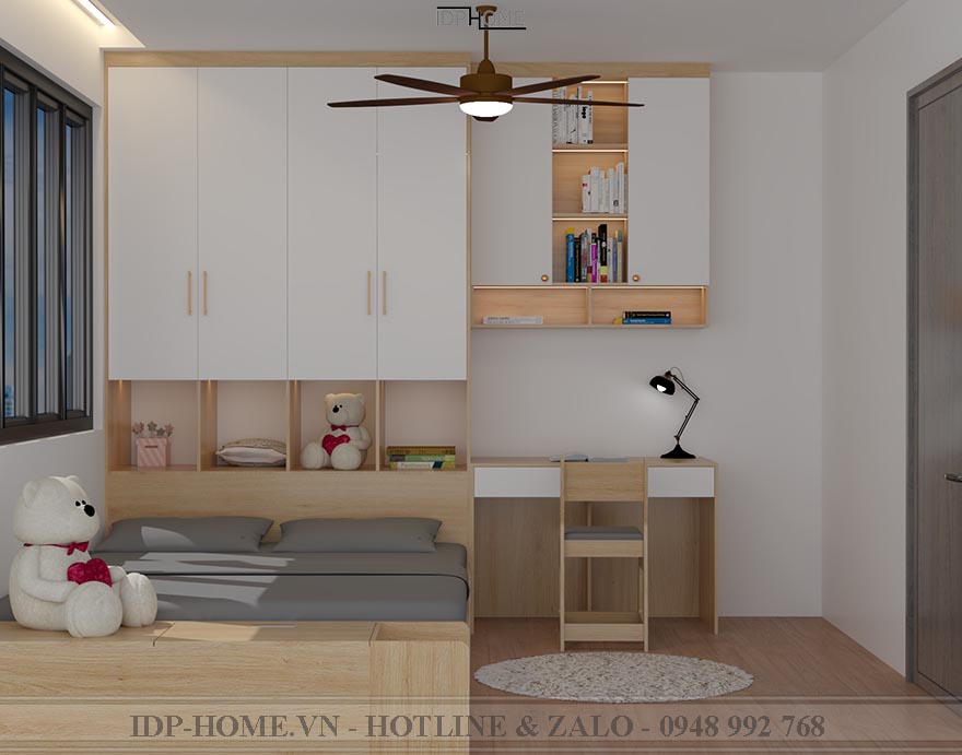 Giường liền tủ quần áo bàn học cho bé 