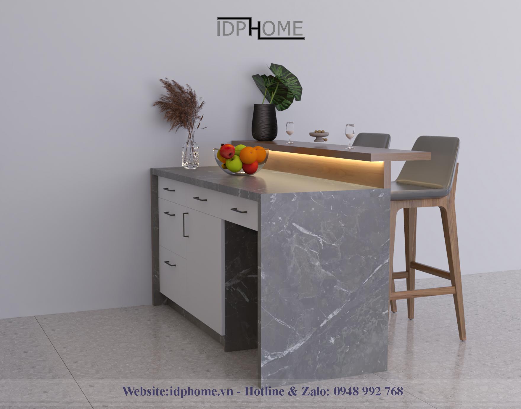 Mẫu quầy bar gia đình giật cấp 2 tầng hiện đại BD6807