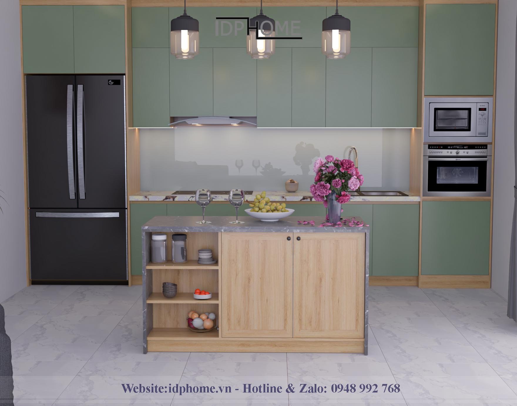 Bàn đảo bếp BD6806 làm từ gỗ MDF lõi xanh, phủ Melamine