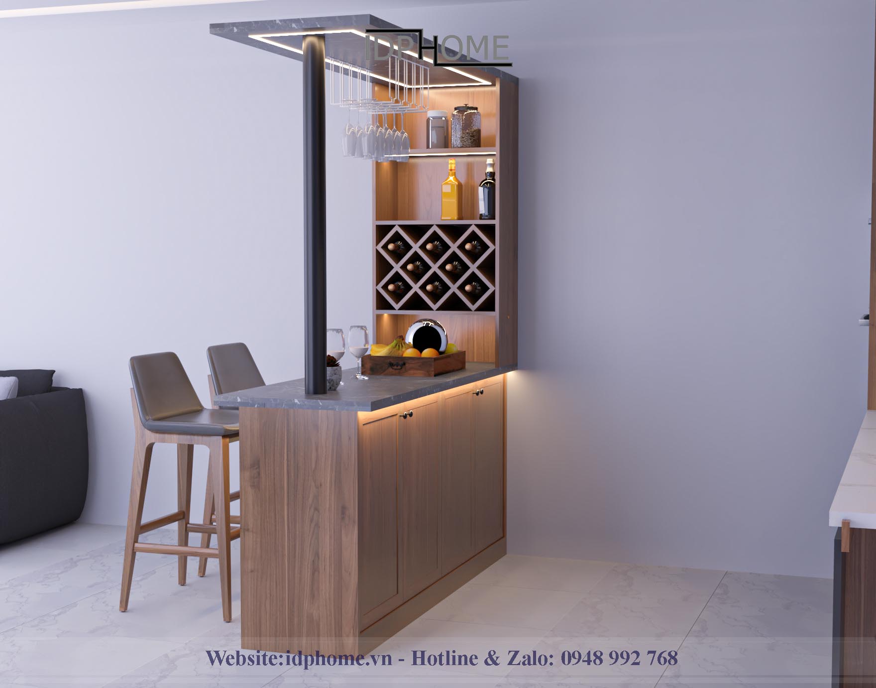 Quầy bar bếp gia đình BD6810 có đèn led hắt sáng